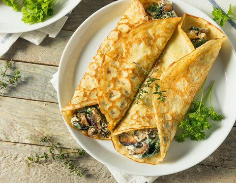CREPE DE HIERBAS CON ESPINACAS Y CHAMPIÑONES