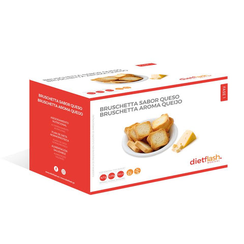 Bruschettas crujientes sabor queso DietFlash, 14,7g de proteína por porción. Snack gourmet apto desde Fase 1 para dieta keto o normoproteica