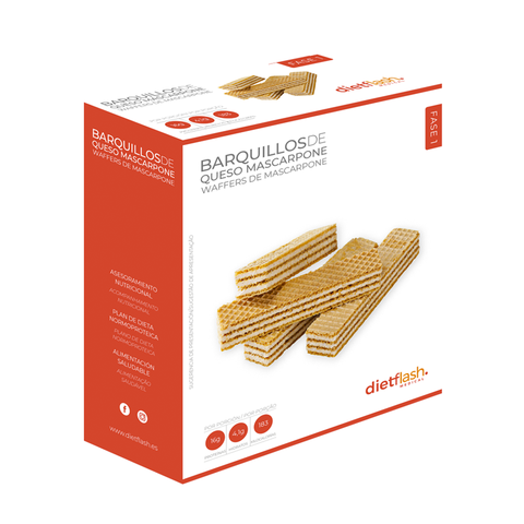 Barquillos de queso mascarpone DietFlash, 183 kcal, 16g de proteína, bajos en carbohidratos y aptos desde Fase 1 para dieta keto y normoproteica
