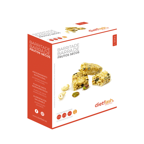 Barritas de frutos secos DietFlash, 140 kcal y 12g de proteína, bajas en carbohidratos, grasas y azúcares. Apta desde fase 1 para dieta keto