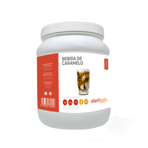 Bebida en polvo sabor caramelo DietFlash low cost 450g, 18g de proteína por ración, apta Fase 1, ideal para dieta keto y normoproteica
