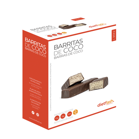 Barritas de coco DietFlash, con nueva fórmula baja en glúcidos, aptas desde Fase 1 para dieta keto o proteica. Sabor mejorado y textura cremosa