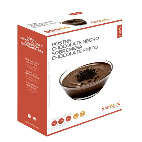 Postre en polvo de chocolate negro DietFlash con virutas, solo 88 kcal, alto en proteínas, vegano, apto para dieta keto desde fase 1