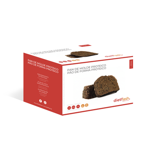 Pan de molde proteico DietFlash con harina integral y semillas de girasol. Rico en fibra, apto desde Fase 1 para dieta cetogénica o normoproteica