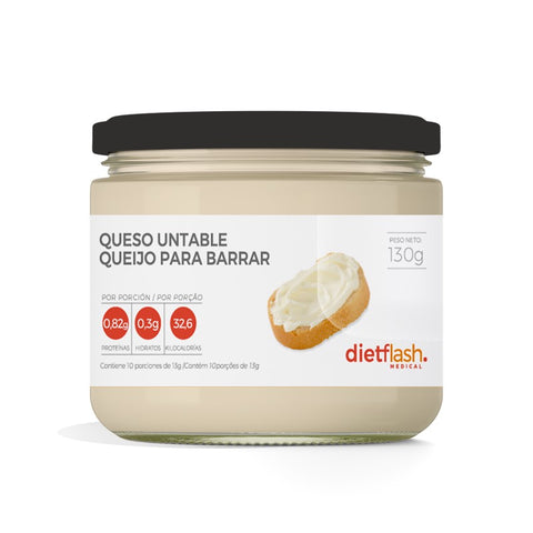 Queso untable DietFlash, cremoso, sabroso y muy bajo en glúcidos. Apto desde Fase 1 para acompañar panecillos, wraps o snacks proteicos