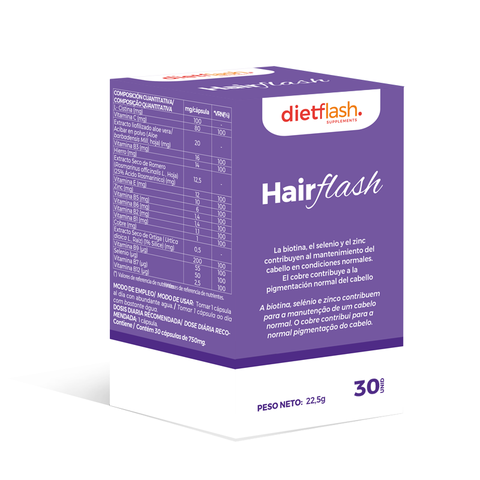 HAIRFLASH suplemento capilar DietFlash. Detiene la caída, estimula el crecimiento y fortalece el cabello con vitaminas y extractos vegetales