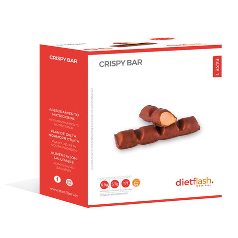 Crispy Bar DietFlash, barrita proteica baja en carbohidratos con fibra de achicoria y proteína de leche, apta desde Fase 1 para dieta keto