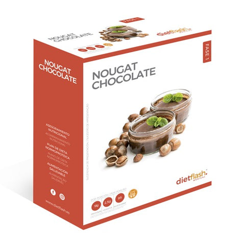 Postre en polvo Nougat Chocolate DietFlash con textura tipo natilla, alto en proteínas, bajo en carbohidratos y apto desde fase 1 para dieta keto