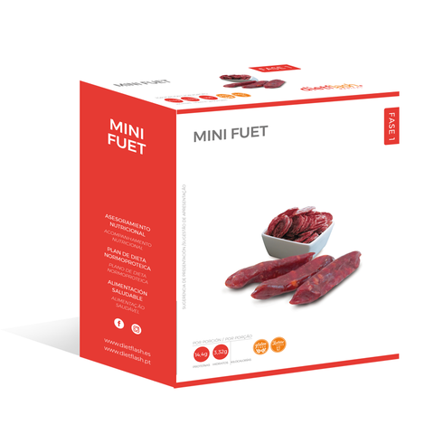 Mini Fuet DietFlash, snack proteico bajo en carbohidratos, apto desde Fase 1 para dieta keto, ideal para pérdida de peso y tonificación muscular