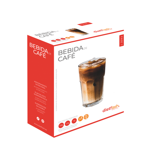 Bebida en polvo sabor café DietFlash, rica en proteínas y baja en hidratos, apta desde Fase 1 de dietas normoproteicas o cetogénicas