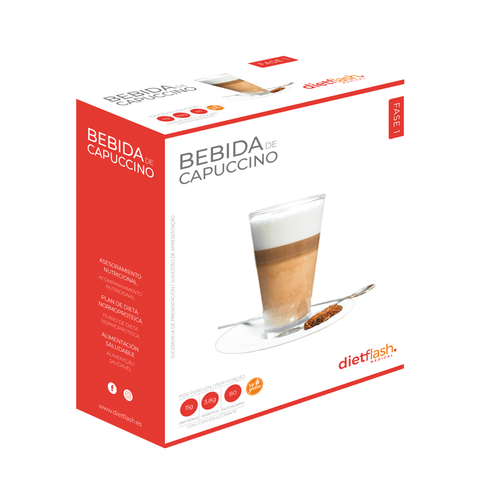 Bebida proteica sabor cappuccino DietFlash, baja en calorías y carbohidratos, apta desde la Fase 1 de la dieta keto.