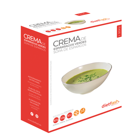 Crema de espárragos DietFlash apta Fase 1, rica en proteínas y baja en carbohidratos
