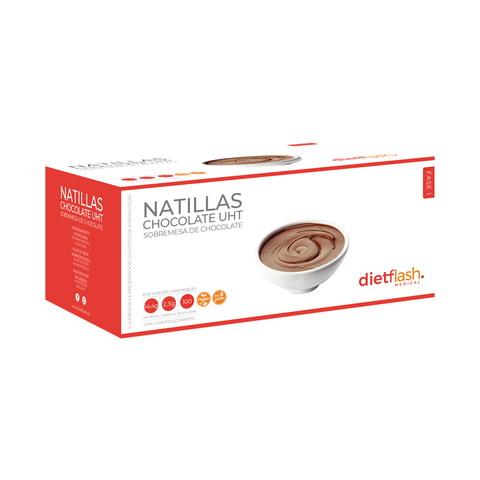 Natillas de chocolate UHT DietFlash, listas para consumir, 100 kcal y 14,4g de proteína, bajas en carbohidratos y aptas desde Fase 1 para dieta keto