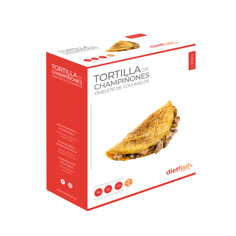 Tortilla de champiñones DietFlash, 18g de proteína, solo 120 kcal y 3g de hidratos. Apta desde Fase 1 para dieta cetogénica o normoproteica