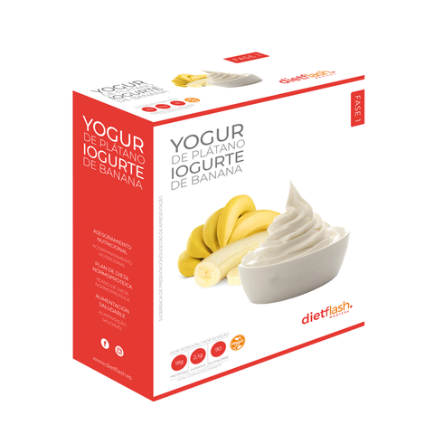 Yogur de plátano DietFlash en sobres, 18g de proteína, bajo en calorías e hidratos, apto para dieta keto y normoproteica desde fase 1