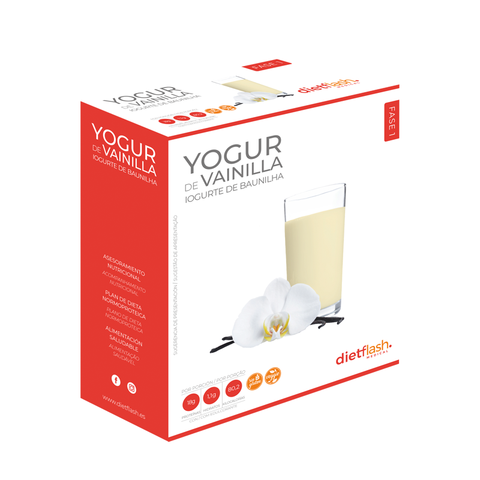 Yogur de vainilla DietFlash en sobres individuales, con 18g de proteína, solo 83 kcal, bajo en hidratos y apto desde Fase 1 para dieta keto