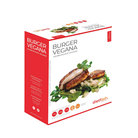 Hamburguesa vegana DietFlash en pack de 3 unidades, alta en proteína vegetal, baja en carbohidratos y apta desde Fase 1 para dieta keto
