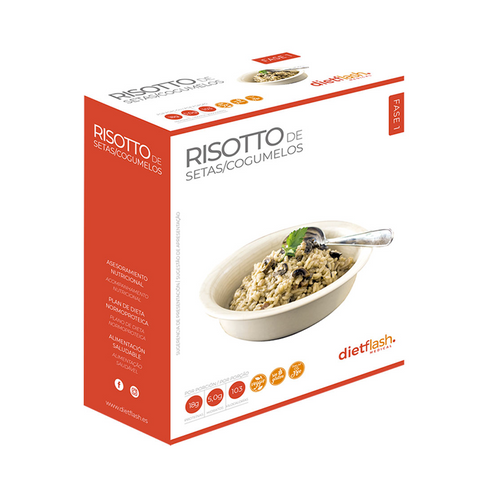 Risotto de setas DietFlash, 18g de proteína, solo 103 kcal y bajo en carbohidratos. Apto desde Fase 1 para dieta keto o normoproteica
