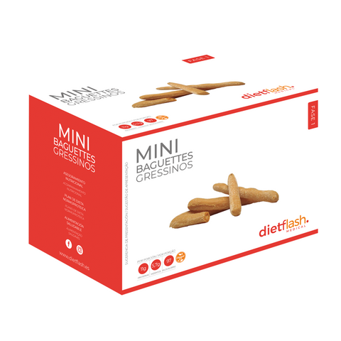 Mini Baguettes proteicas DietFlash, 97 kcal y 11,4g de proteína. Apta desde Fase 1 para dieta cetogénica o normoproteica. Pan bajo en hidratos
