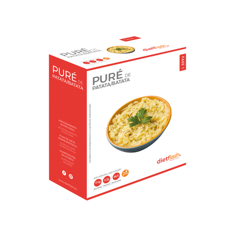 Puré de patatas DietFlash, 18g de proteína, solo 102 kcal y 5g de hidratos. Apto desde Fase 1 para dieta cetogénica o normoproteica
