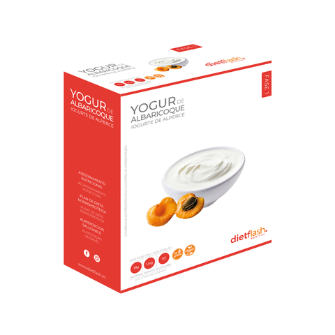 Yogur de albaricoque DietFlash en sobres, bajo en calorías e hidratos, rico en proteínas y apto desde fase 1 para dieta keto y normoproteica